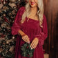 Chestnut Smocked Ribbed Velvet Babydoll Top