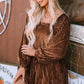 Chestnut Smocked Ribbed Velvet Babydoll Top