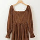 Chestnut Smocked Ribbed Velvet Babydoll Top