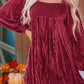 Chestnut Smocked Ribbed Velvet Babydoll Top