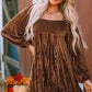 Chestnut Smocked Ribbed Velvet Babydoll Top