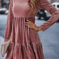 Chestnut Smocked Ribbed Velvet Babydoll Top