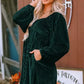 Chestnut Smocked Ribbed Velvet Babydoll Top