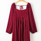 Chestnut Smocked Ribbed Velvet Babydoll Top