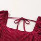 Chestnut Smocked Ribbed Velvet Babydoll Top