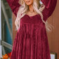 Chestnut Smocked Ribbed Velvet Babydoll Top