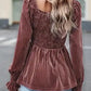 Chestnut Smocked Ribbed Velvet Babydoll Top