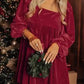 Chestnut Smocked Ribbed Velvet Babydoll Top