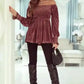 Chestnut Smocked Ribbed Velvet Babydoll Top