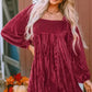 Chestnut Smocked Ribbed Velvet Babydoll Top