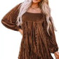 Chestnut Smocked Ribbed Velvet Babydoll Top