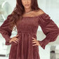 Chestnut Smocked Ribbed Velvet Babydoll Top