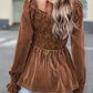 Chestnut Smocked Ribbed Velvet Babydoll Top