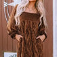 Chestnut Smocked Ribbed Velvet Babydoll Top
