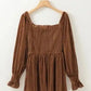 Chestnut Smocked Ribbed Velvet Babydoll Top