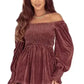 Chestnut Smocked Ribbed Velvet Babydoll Top