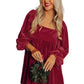 Chestnut Smocked Ribbed Velvet Babydoll Top