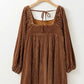 Chestnut Smocked Ribbed Velvet Babydoll Top