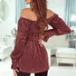 Chestnut Smocked Ribbed Velvet Babydoll Top