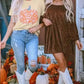 Chestnut Smocked Ribbed Velvet Babydoll Top