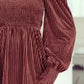 Chestnut Smocked Ribbed Velvet Babydoll Top