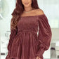 Chestnut Smocked Ribbed Velvet Babydoll Top