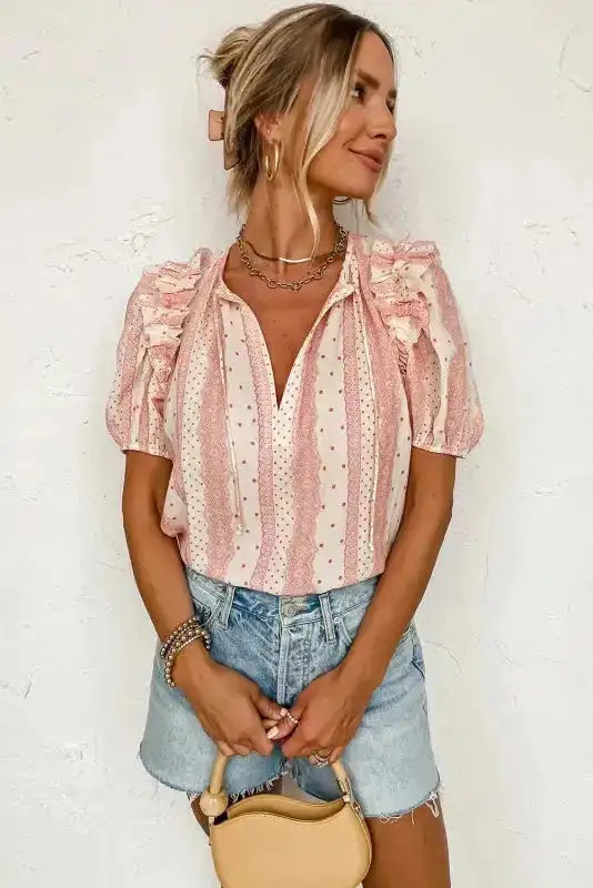Chic Peek Puff Sleeve Blouse Polka Dot