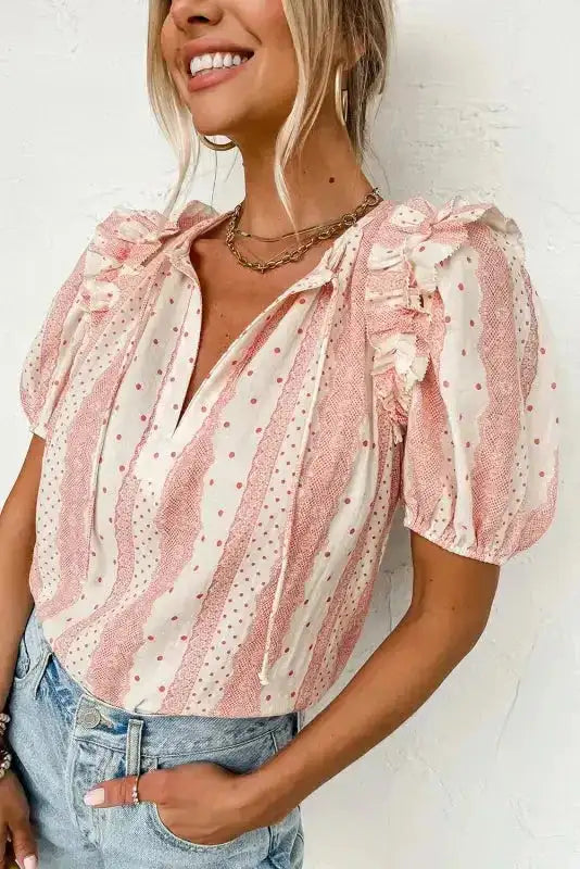 Chic Peek Puff Sleeve Blouse Polka Dot