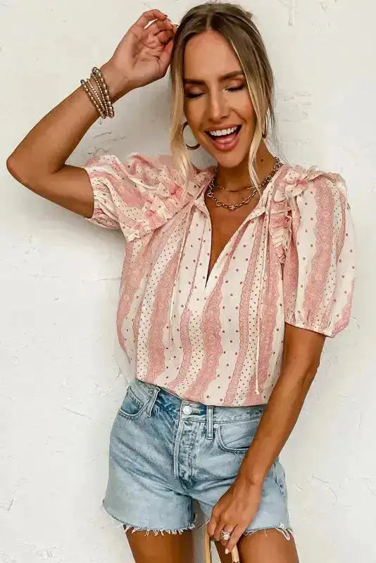 Chic Peek Puff Sleeve Blouse Polka Dot