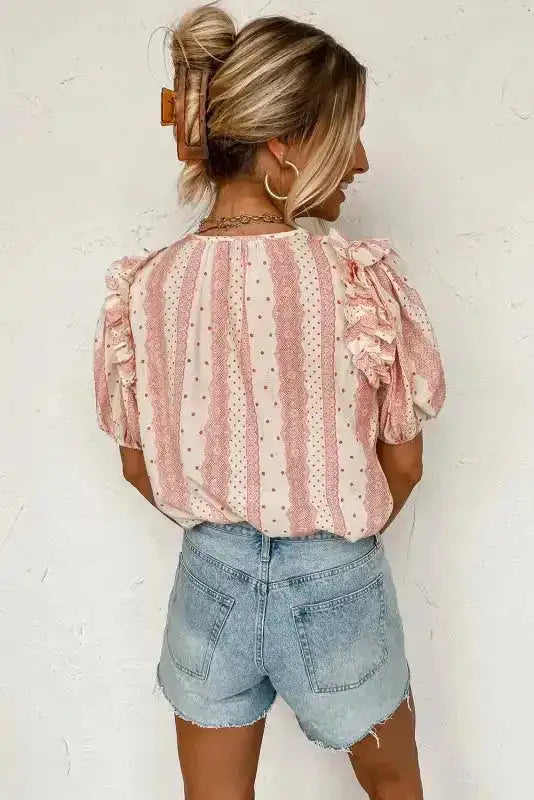 Chic Peek Puff Sleeve Blouse Polka Dot