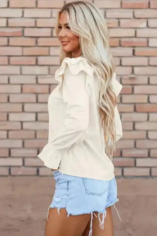 Corduroy Charm Ruffle Blouse