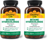 Country Life Betaine HCl with Pepsin 600 mg - 250 Tablets (Pack of 2)