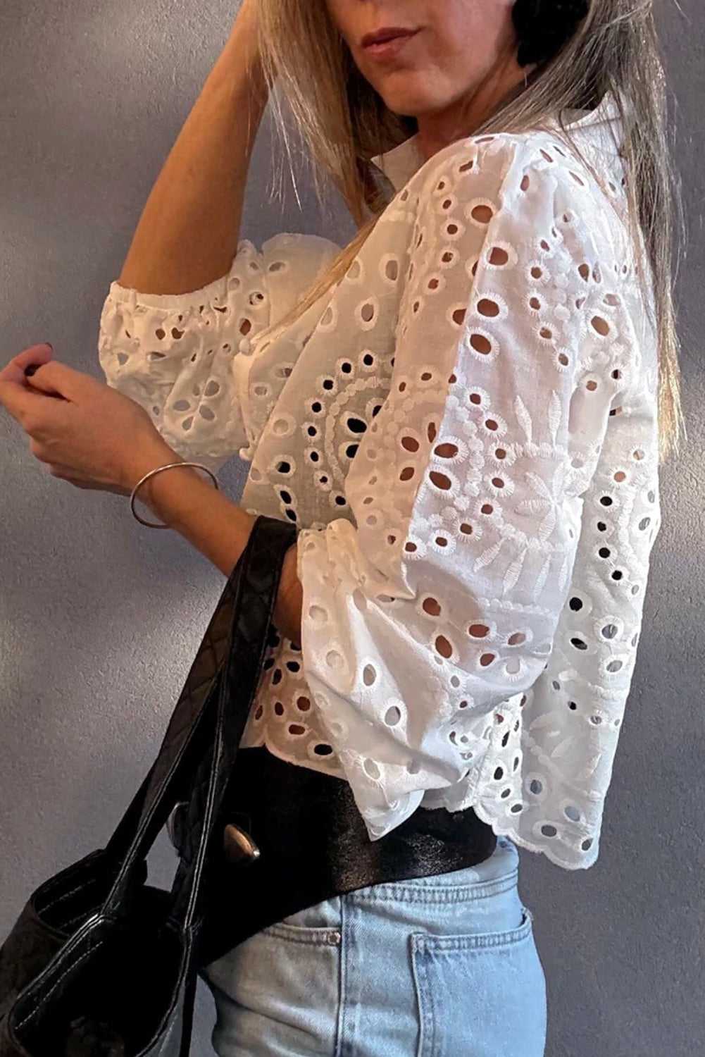 White Cutwork Embroidered Crop Top