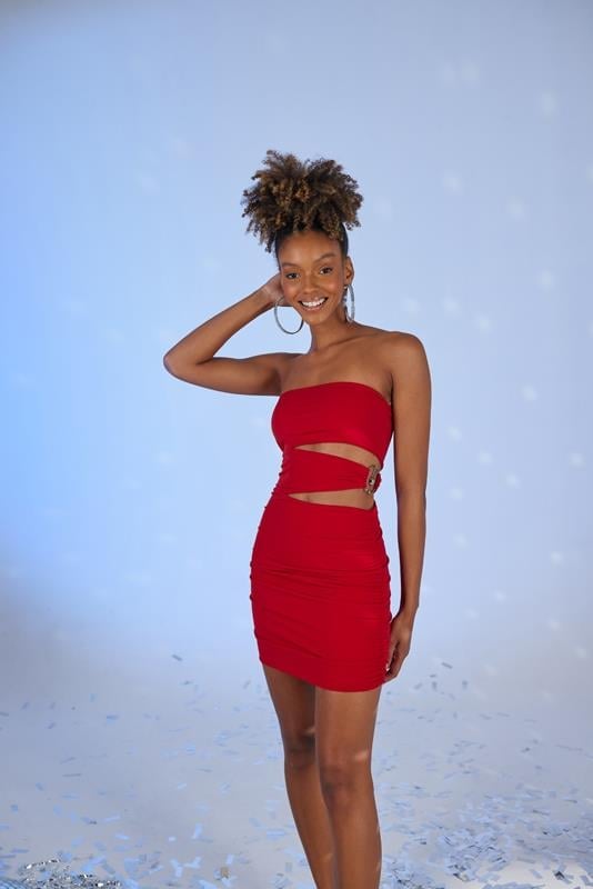 Bubble Red Pleated Mini Bodycon Dress