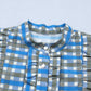 Blue Plaid Long Sleeve Frilled Blouse