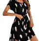Women's Summer Vacation Style Print Tunic Dress with Batwing Sleeves and Belt Detail, 100% Polyester Crew Neck Lightweight Woven Dress