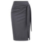 Solid Color High Waist Bow Knee-length Slit Skirt