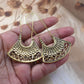 Fan-Shaped Tribal Brass Earrings - Unique fan-shaped mandala earrings with ethnic filigree details in brass.