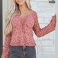 Pink Floral Lace Blouse | Bell Sleeve Square Neck Top