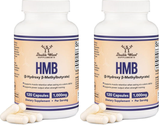 Double Wood Supplements HMB Supplement – 120 Capsules, Pack of 2, 1000 mg per Serving, Gluten Free, Non-GMO, Third-Party Tested