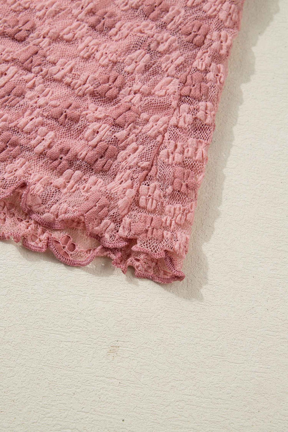 Pink Floral Lace Blouse | Bell Sleeve Square Neck Top