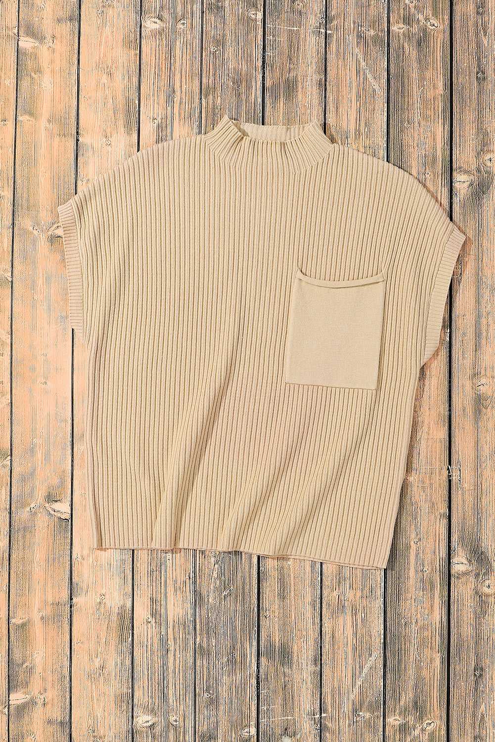 Cozy Oatmeal Sweater Dress - Ribbed Knit with Pockets