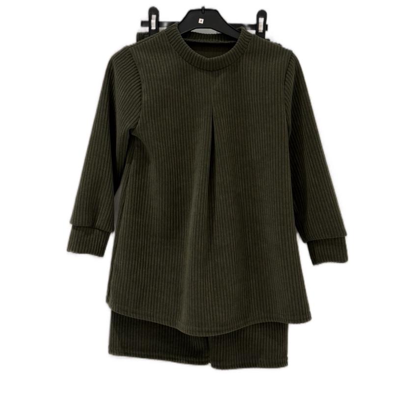 Maya Children's Ribbed Pleated Top & Wide Leg Pants Set | Elegant 2-Piece Loungewear