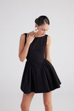 Alena Black Pleated Skirt Mini Dress