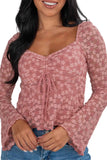 Pink Floral Lace Blouse | Bell Sleeve Square Neck Top