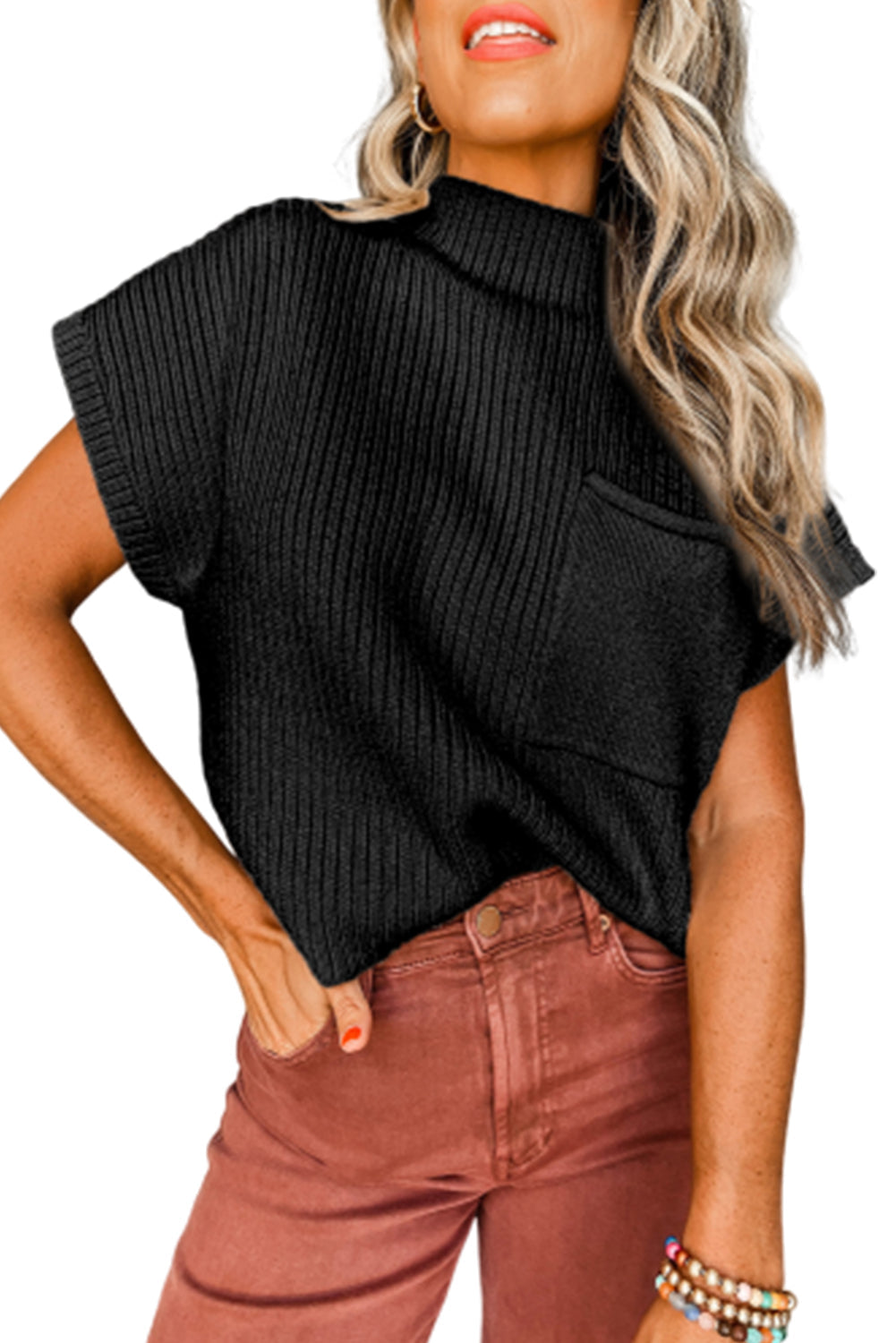 Cozy Oatmeal Sweater Dress - Ribbed Knit with Pockets