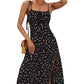 Spring/Summer New Vacation Style Dress, Women's Split Print Suspender Dress, Long Slimming Split Skirt