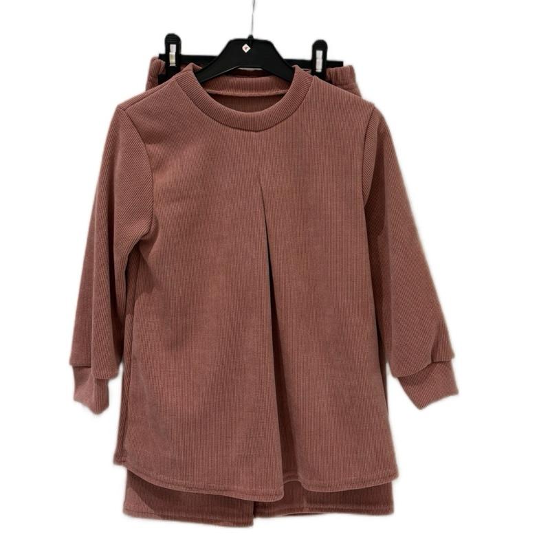 Maya Children's Ribbed Pleated Top & Wide Leg Pants Set | Elegant 2-Piece Loungewear