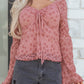 Pink Floral Lace Blouse | Bell Sleeve Square Neck Top