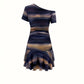 Elegant Asymmetric Single Shoulder Marble Print Dress